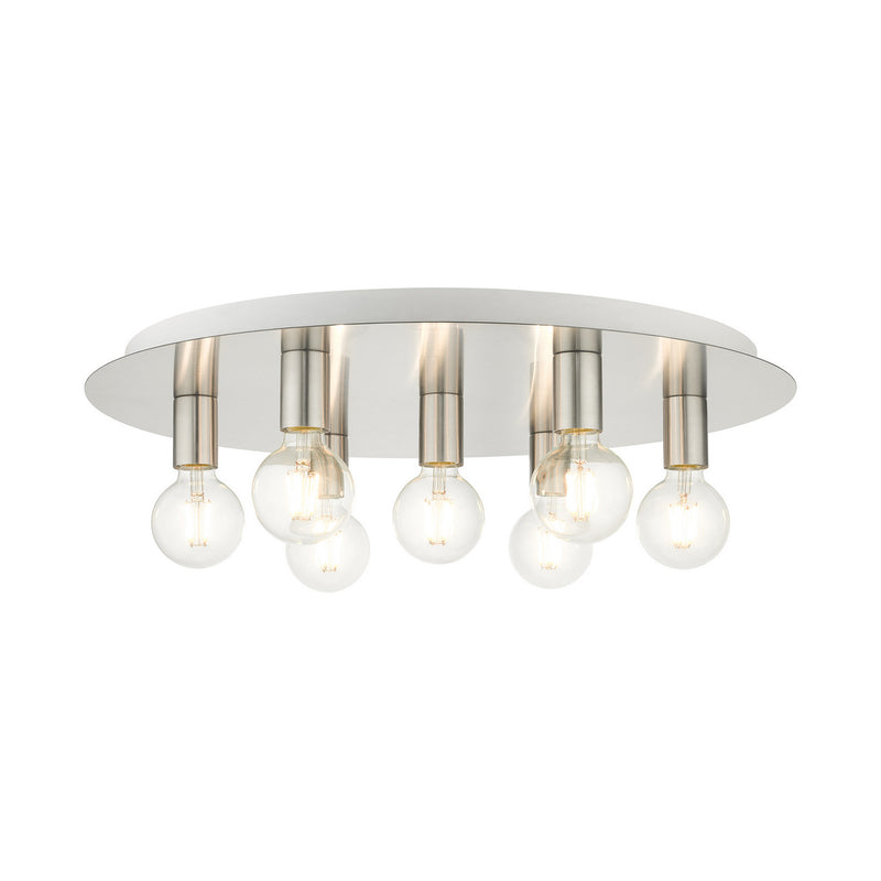 Livex Lighting 45876-91 Seven Light Flush Mount, Brushed Nickel w/ White Canopy
