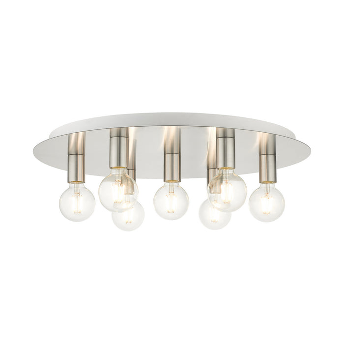 Livex Lighting 45876-91 Seven Light Flush Mount, Brushed Nickel w/ White Canopy