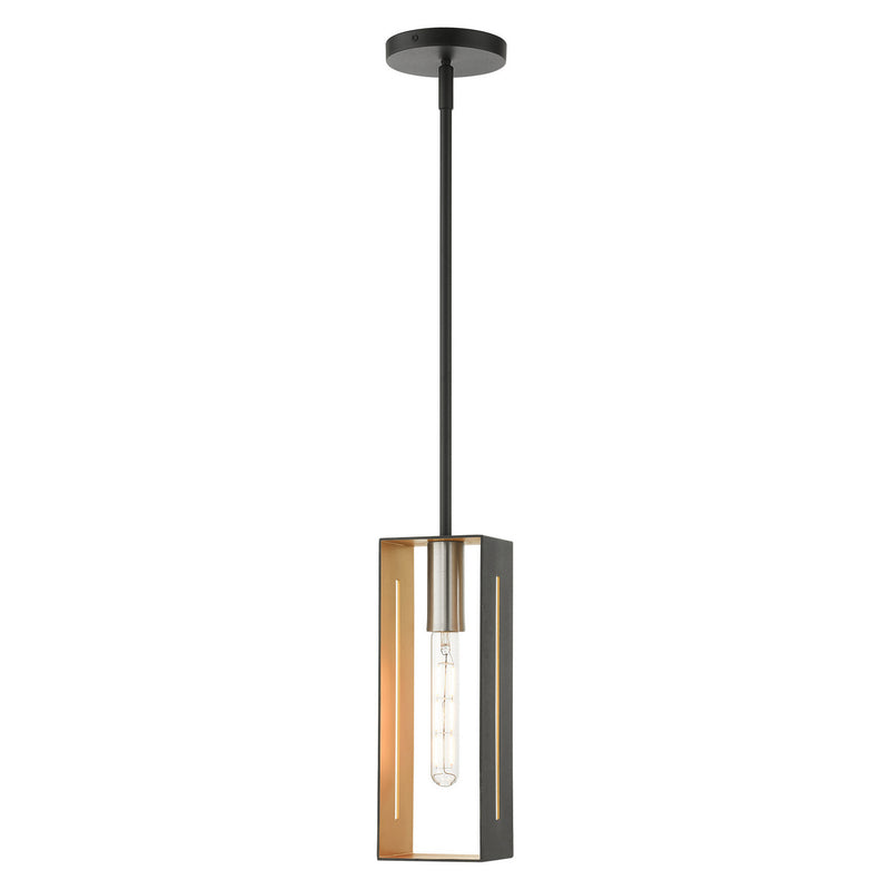 Livex Lighting 45951-14 One Light Pendant, Textured Black w/ Brushed Nickels