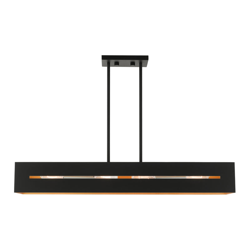 Livex Lighting 45957-14 Four Light Linear Chandelier, Textured Black w/ Brushed Nickels