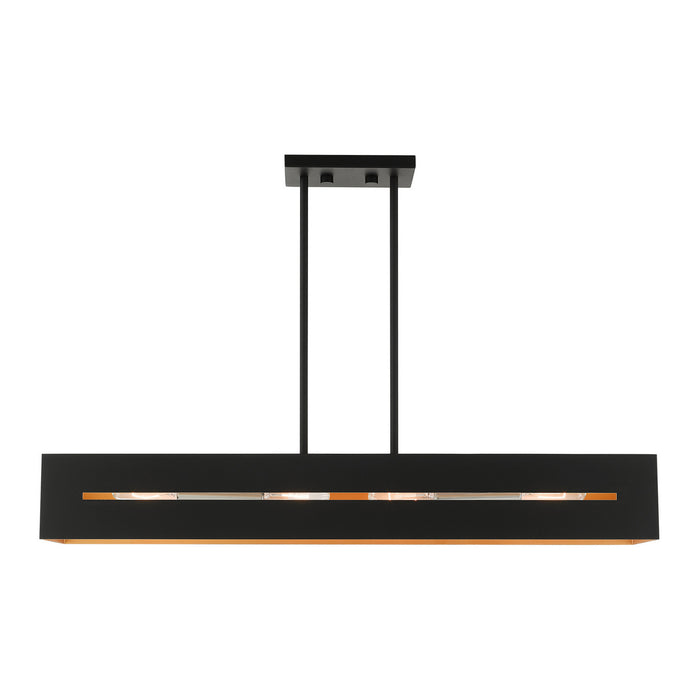 Livex Lighting 45957-14 Four Light Linear Chandelier, Textured Black w/ Brushed Nickels