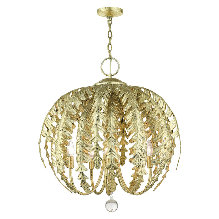 Livex Lighting 46235-28 Five Light Chandelier, Hand Applied Winter Gold
