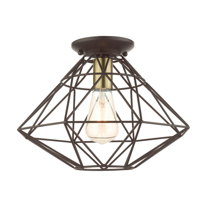 Livex Lighting 46248-07 One Light Flush Mount, Bronze w/ Antique Brass