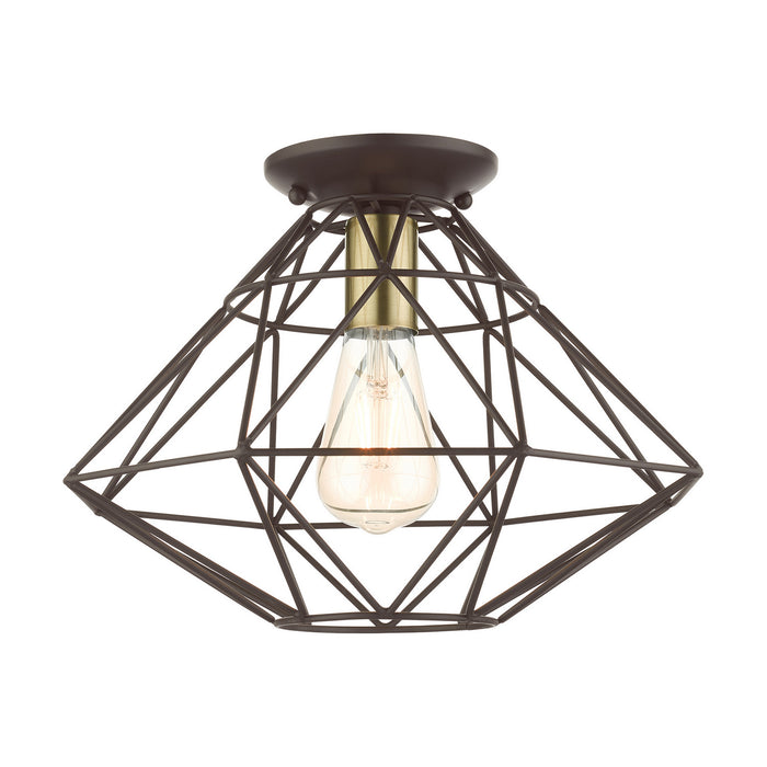Livex Lighting 46248-07 One Light Flush Mount, Bronze w/ Antique Brass