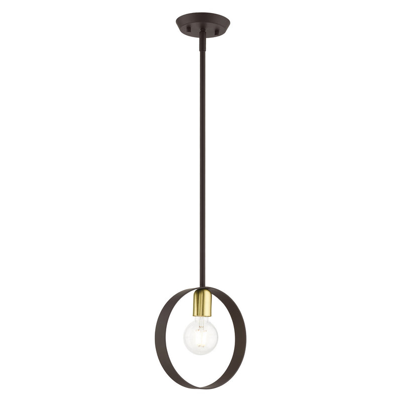 Livex Lighting 46411-07 One Light Pendant, Bronze w/ Satin Brasss
