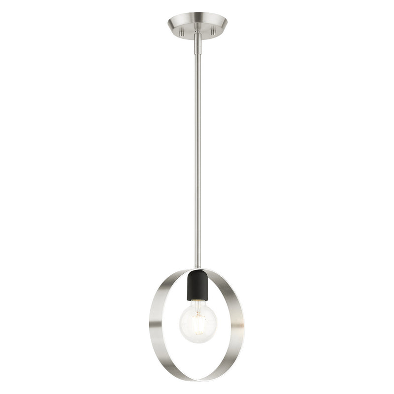 Livex Lighting 46411-91 One Light Pendant, Brushed Nickel w/ Blacks