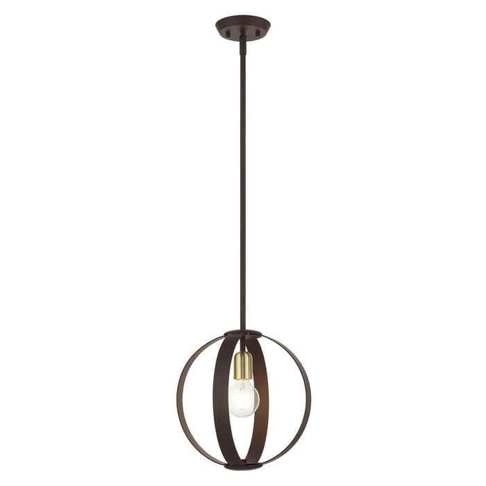 Livex Lighting 46413-07 One Light Pendant, Bronze w/ Satin Brasss
