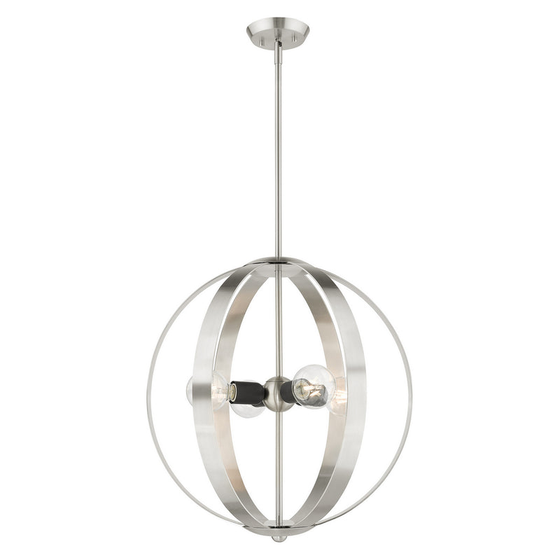 Livex Lighting 46415-91 Four Light Chandelier, Brushed Nickel w/ Blacks