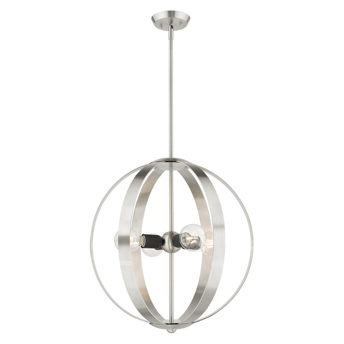 Livex Lighting 46415-91 Four Light Chandelier, Brushed Nickel w/ Blacks
