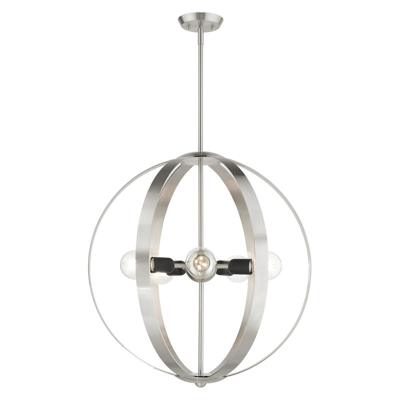 Livex Lighting 46416-91 Five Light Chandelier, Brushed Nickel w/ Blacks