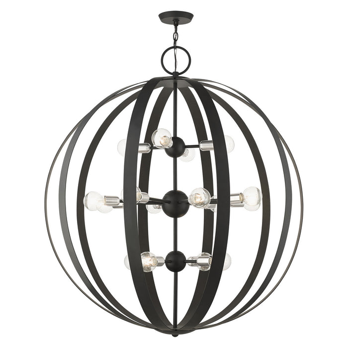 Livex Lighting 46418-04 16 Light Foyer Chandelier, Black w/ Brushed Nickels
