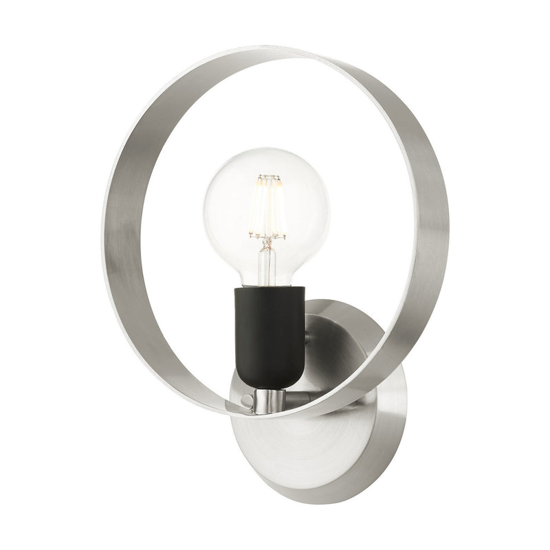 Livex Lighting 46421-91 One Light Wall Sconce, Brushed Nickel w/ Blacks