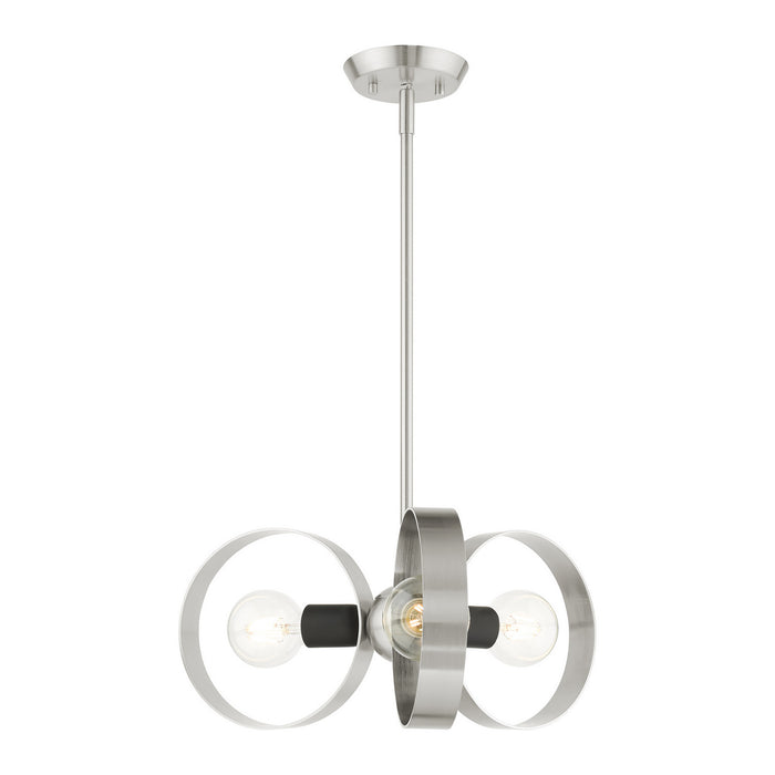 Livex Lighting 46423-91 Three Light Chandelier, Brushed Nickel w/ Blacks