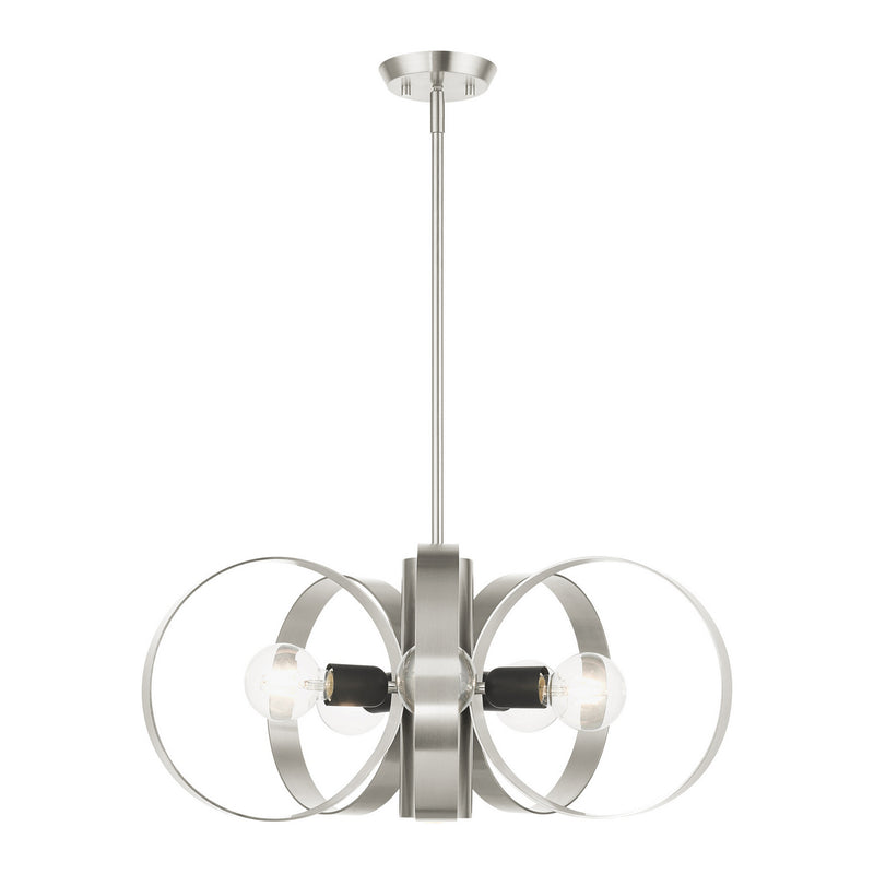 Livex Lighting 46425-91 Six Light Chandelier, Brushed Nickel w/ Blacks