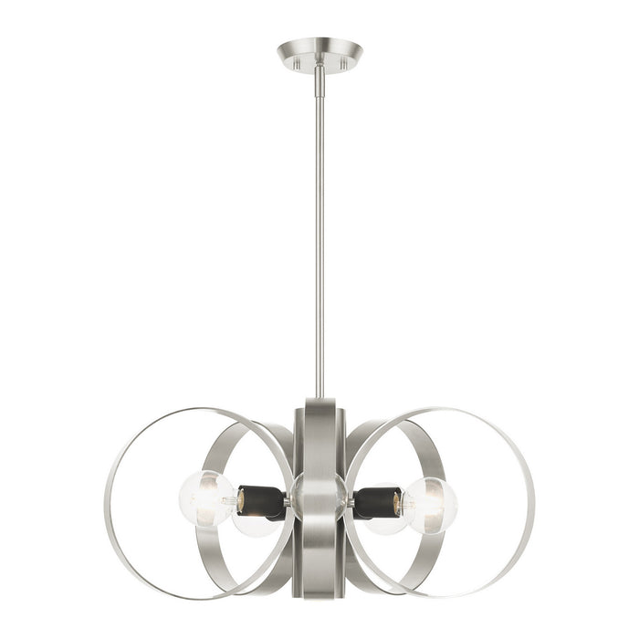 Livex Lighting 46425-91 Six Light Chandelier, Brushed Nickel w/ Blacks