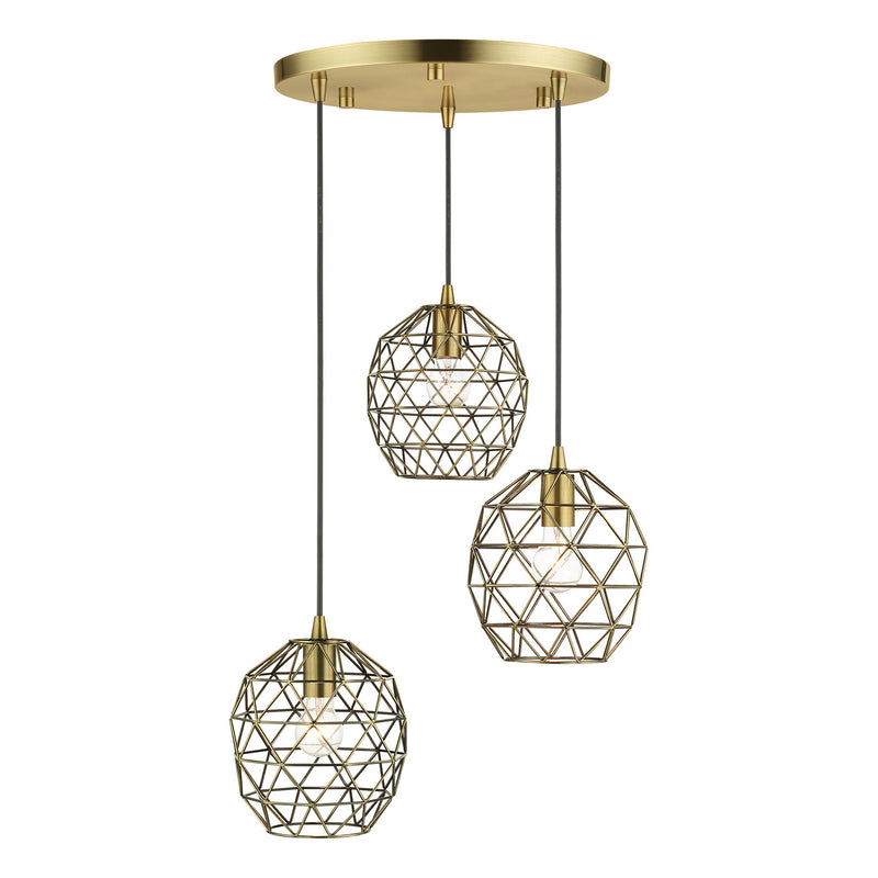 Livex Lighting 46593-01 Three Light Pendant, Antique Brass