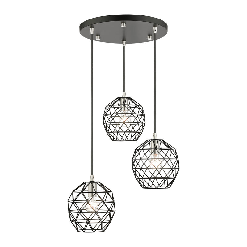 Livex Lighting 46593-04 Three Light Pendant, Black w/ Brushed Nickels