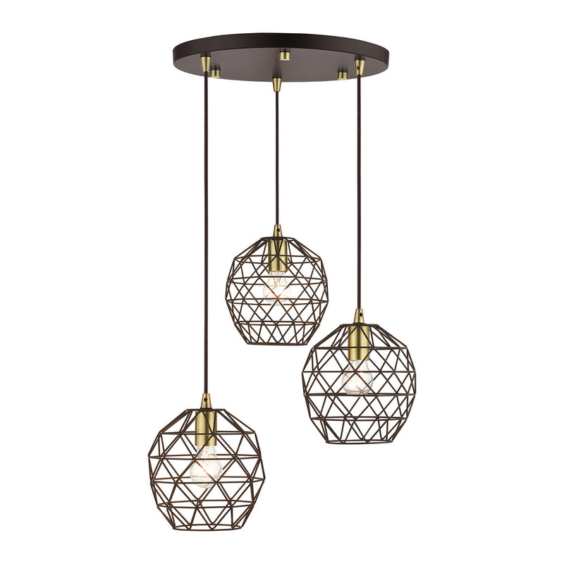 Livex Lighting 46593-07 Three Light Pendant, Bronze w/ Antique Brasss