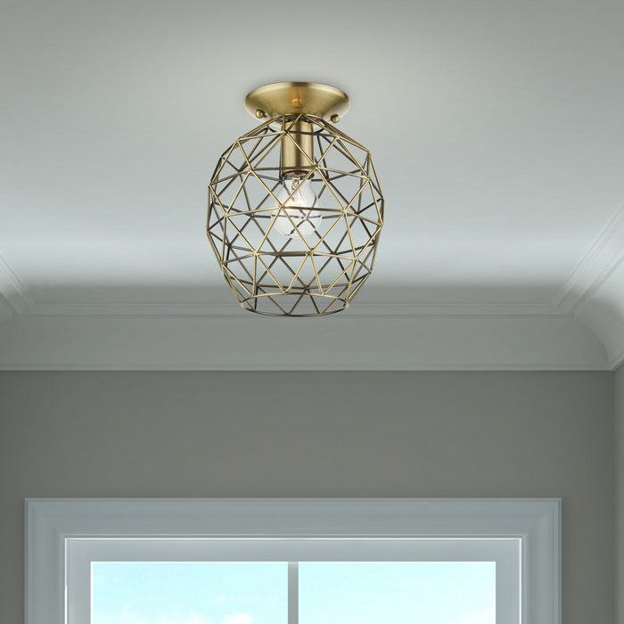 Livex Lighting 46598-01 One Light Flush Mount, Antique Brass