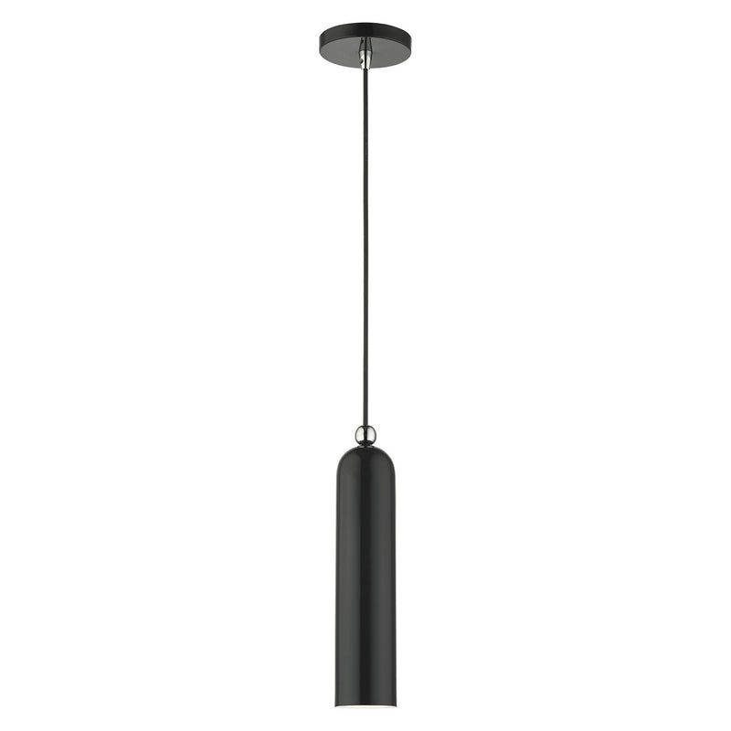 Livex Lighting 46751-68 One Light Pendant, Shiny Black w/ Polished Chromes