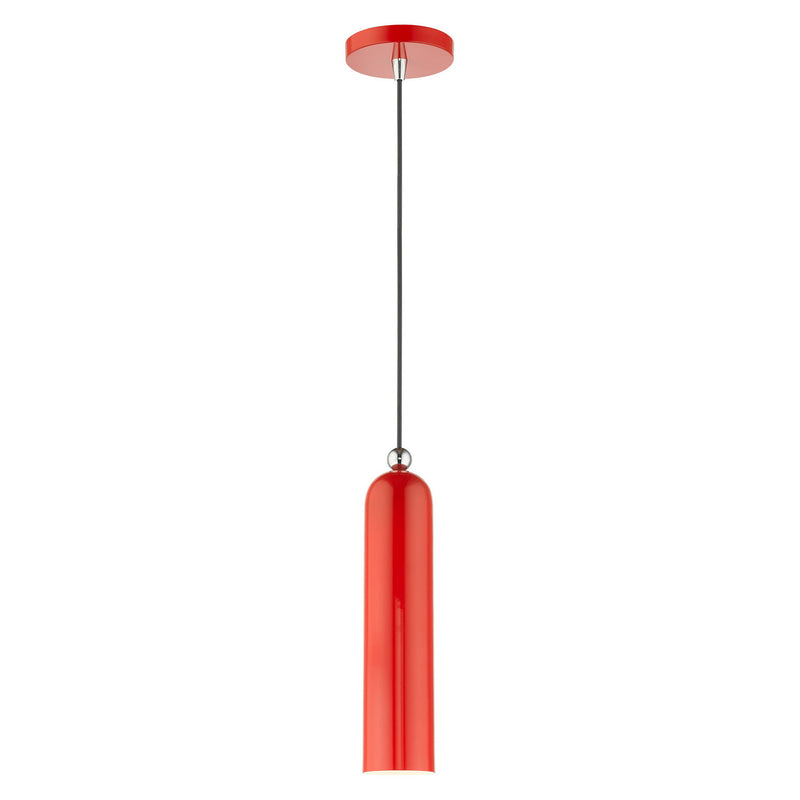 Livex Lighting 46751-72 One Light Pendant, Shiny Red w/ Polished Chromes