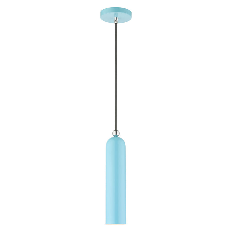 Livex Lighting 46751-74 One Light Pendant, Shiny Baby Blue w/ Polished Chromes