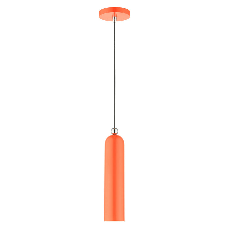 Livex Lighting 46751-77 One Light Pendant, Shiny Orange w/ Polished Chromes