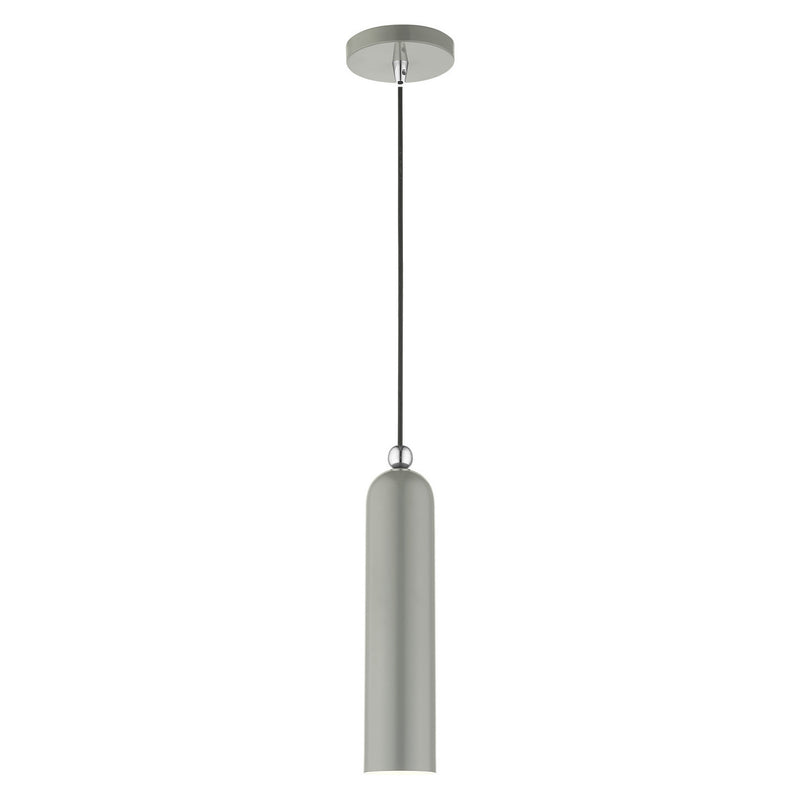 Livex Lighting 46751-90 One Light Pendant, Shiny Light Gray w/ Polished Chromes