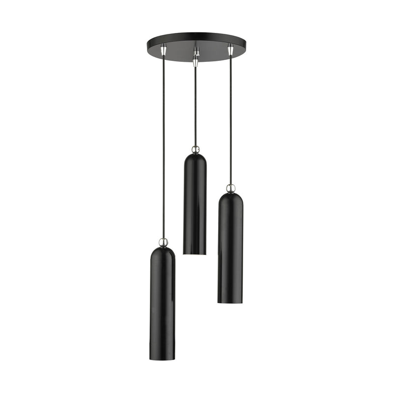 Livex Lighting 46753-68 Three Light Pendant, Shiny Black w/ Polished Chromes