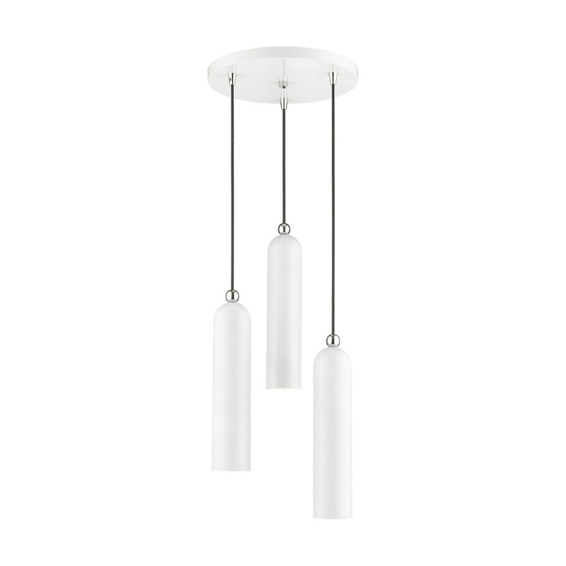 Livex Lighting 46753-69 Three Light Pendant, Shiny White w/ Polished Chromes