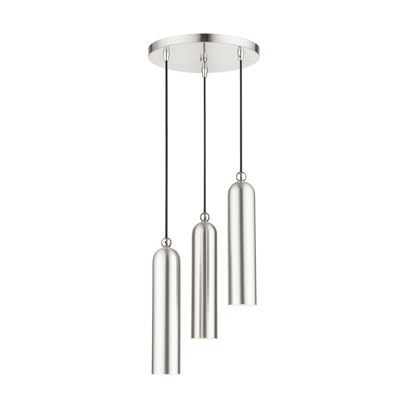 Livex Lighting 46753-91 Three Light Pendant, Brushed Nickel w/ Polished Chromes