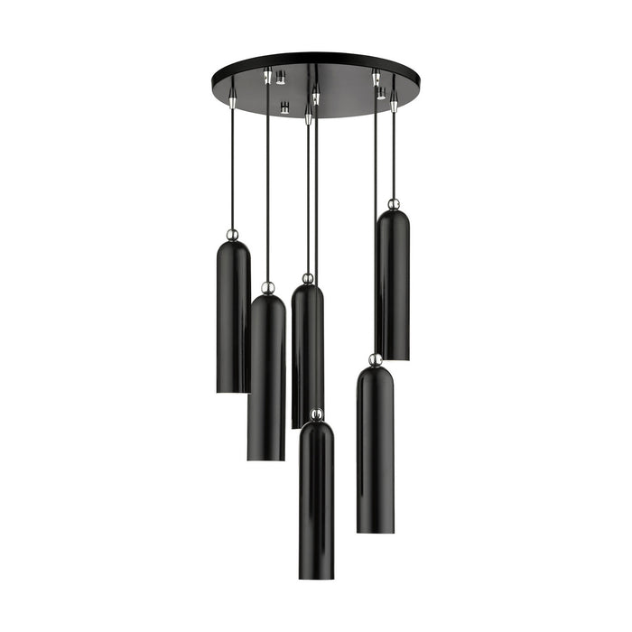 Livex Lighting 46756-68 Six Light Pendant, Shiny Black w/ Polished Chromes