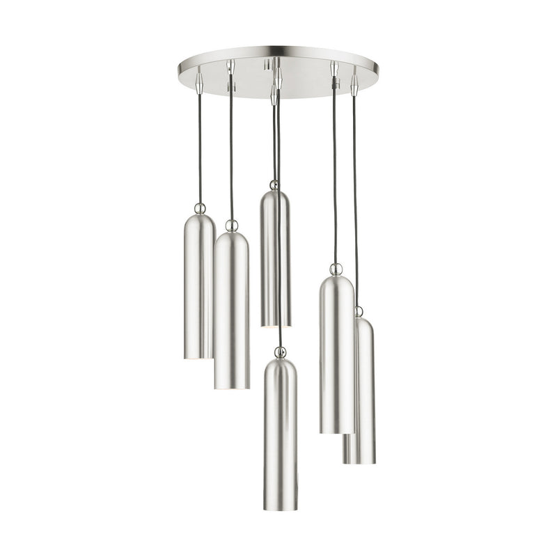 Livex Lighting 46756-91 Six Light Pendant, Brushed Nickel w/ Polished Chromes