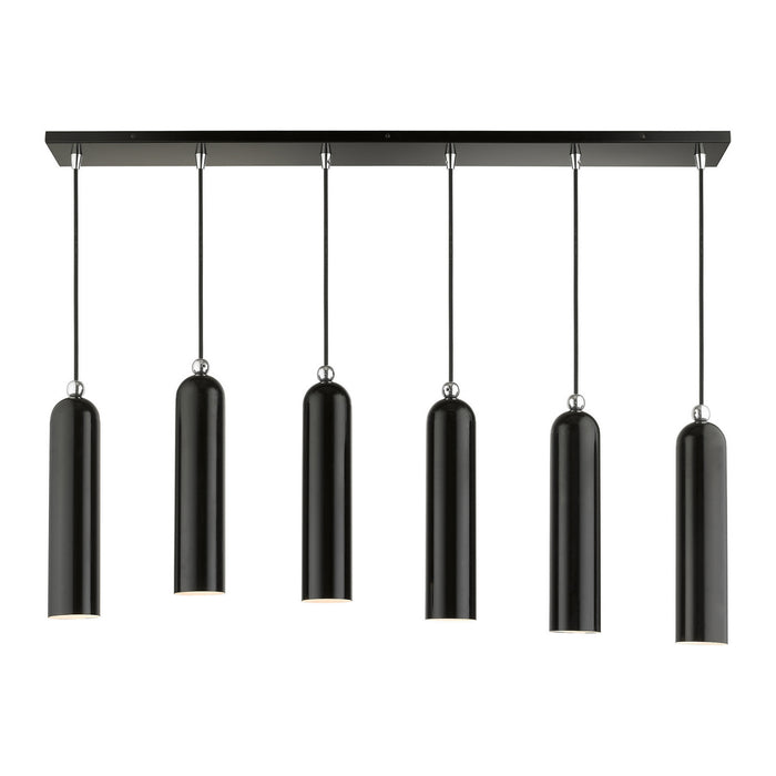 Livex Lighting 46757-68 Six Light Linear Pendant, Shiny Black w/ Polished Chromes