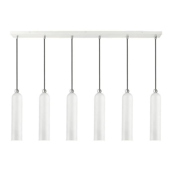 Livex Lighting 46757-69 Six Light Linear Pendant, Shiny White w/ Polished Chromes