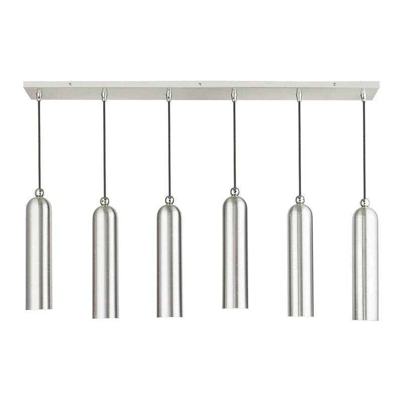 Livex Lighting 46757-91 Six Light Linear Pendant, Brushed Nickel w/ Polished Chromes