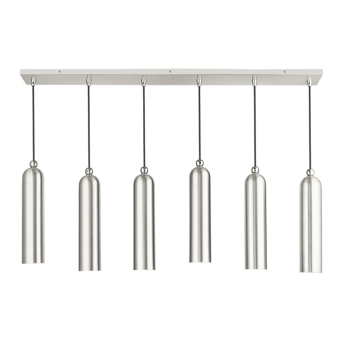Livex Lighting 46757-91 Six Light Linear Pendant, Brushed Nickel w/ Polished Chromes