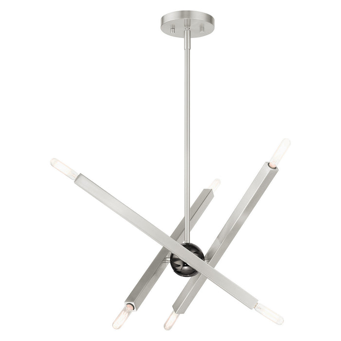 Livex Lighting 46984-91 Six Light Chandelier, Brushed Nickel w/ Black Chromes