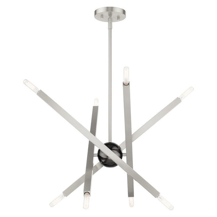 Livex Lighting 46985-91 Eight Light Chandelier, Brushed Nickel w/ Black Chromes