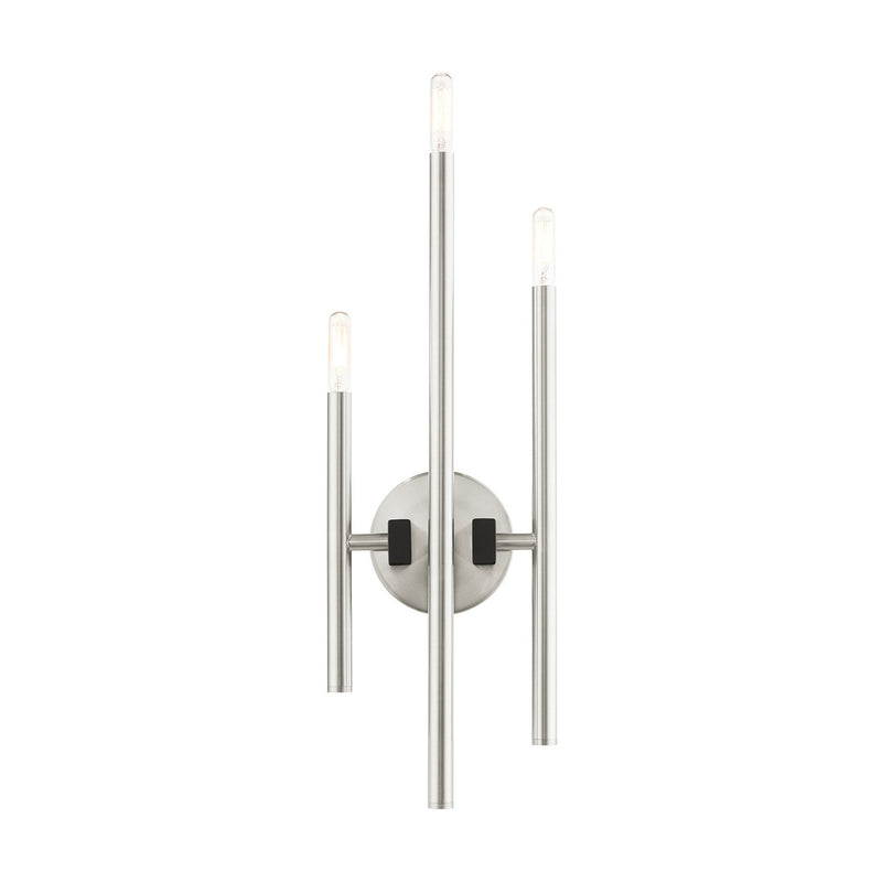 Livex Lighting 49343-91 Three Light Wall Sconce, Brushed Nickel w/ Blacks