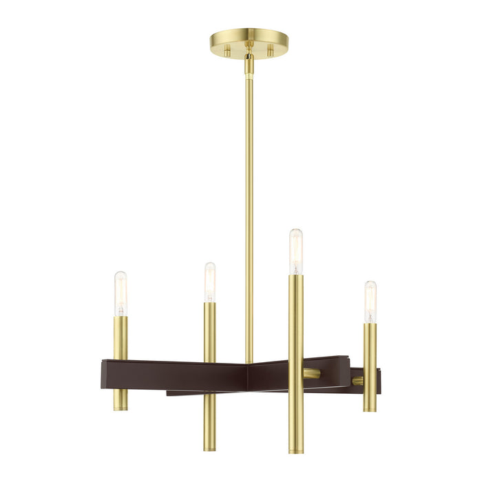 Livex Lighting 49344-12 Four Light Chandelier, Satin Brass w/ Bronzes