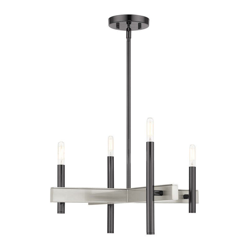 Livex Lighting 49344-46 Four Light Chandelier, Black Chrome w/ Brushed Nickels