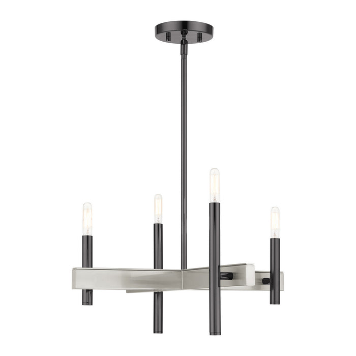 Livex Lighting 49344-46 Four Light Chandelier, Black Chrome w/ Brushed Nickels
