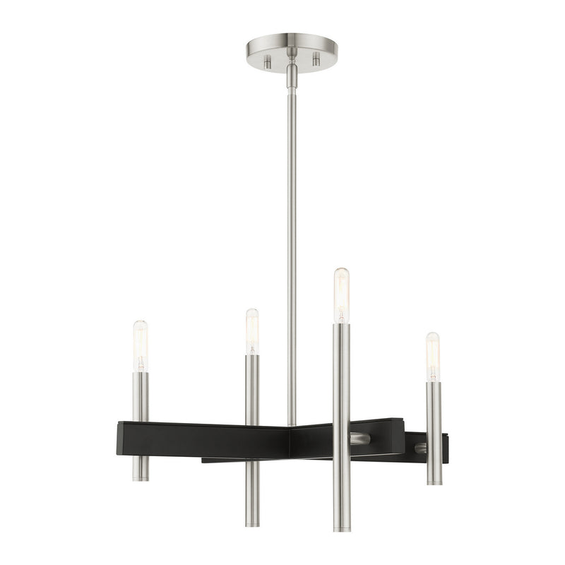Livex Lighting 49344-91 Four Light Chandelier, Brushed Nickel w/ Blacks