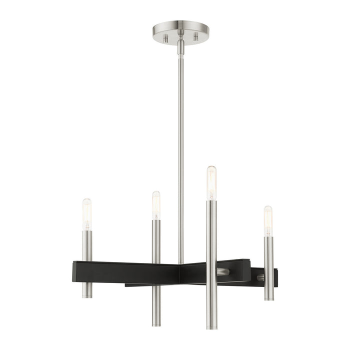 Livex Lighting 49344-91 Four Light Chandelier, Brushed Nickel w/ Blacks
