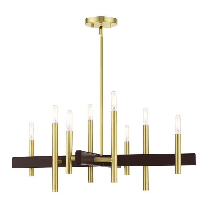 Livex Lighting 49348-12 Eight Light Chandelier, Satin Brass w/ Bronzes