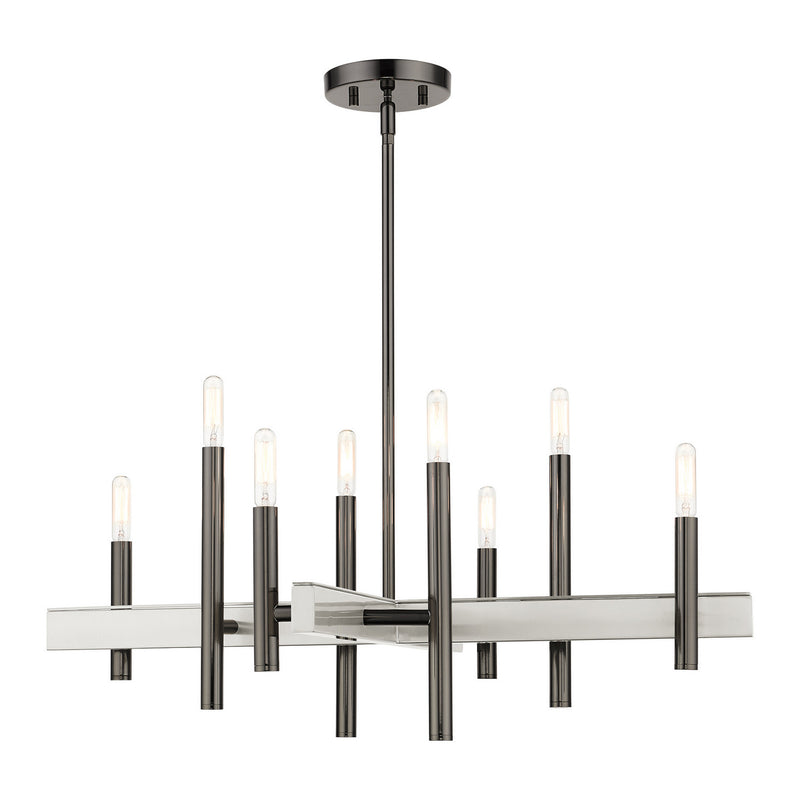 Livex Lighting 49348-46 Eight Light Chandelier, Black Chrome w/ Brushed Nickels