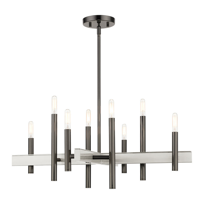 Livex Lighting 49348-46 Eight Light Chandelier, Black Chrome w/ Brushed Nickels