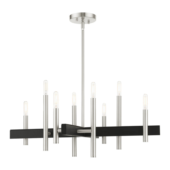 Livex Lighting 49348-91 Eight Light Chandelier, Brushed Nickel w/ Blacks