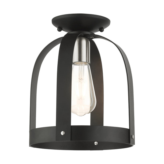 Livex Lighting 49641-14 One Light Semi Flush Mount, Textured Black w/ Brushed Nickels